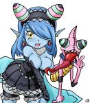  1girl bandai blue_hair breasts demon_girl digimon digimon_universe:_appli_monsters fangs female large_breasts long_hair looking_at_viewer mienumon monster_girl smile solo succubus v yellow_eyes 