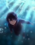  1boy black_hair blue_eyes high_speed! male_focus nanase_haruka_(free!) raipanda short_hair smile solo swimming underwater 