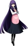  1girl amanohokosaka_mei apron crossed_arms higuchi_konomi long_hair long_skirt pantyhose purple_hair school_uniform skirt solo violet_eyes xblaze xblaze_code:_embryo 