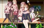  5girls bare_legs bottomless female long_sleeves multiple_girls naked_track_jacket no_panties no_pants plant saki school_uniform skirt takakamo_shizuno uniform 