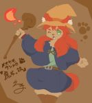  artist_request dog furry green_eyes long_hair one_eye_closed redhead witch_hat 