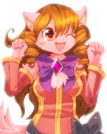  artist_request brown_eyes brown_hair cat furry long_hair one_eye_closed open_mouth ribbon twintails 