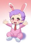  1girl animal_ears blush copyright_request flat_chest full_body gradient gradient_background mion_orz necktie open_mouth pink_eyes pink_hair rabbit_ears sitting solo toddler 