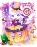  blue_eyes cat furry halloween_costume kemoribon open_mouth pumpkin short_hair white_hair 