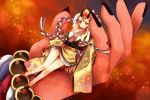  blonde_hair claws fate/grand_order fate_(series) feet finger_nails hand horns ibaraki_douji_(fate/grand_order) kuga_yahiro lying open_mouth yellow_eyes 