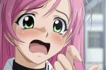  1girl akashiya_moka animated animated_gif blush green_eyes long_hair open_mouth pink_hair reaching_out rosario+vampire solo tears 