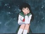  animated animated_gif black_hair brown_eyes higurashi_kagome inuyasha long_hair looking_at_viewer rain school_uniform serafuku skirt socks tagme white_socks 