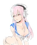  1girl bikini_bottom breasts butt_crack cleavage collarbone headphones large_breasts long_hair nitroplus pink_eyes pink_hair sailor_collar simple_background solo super_sonico tmku white_background 