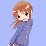  1girl bottomless brown_hair female long_sleeves naked_track_jacket no_panties no_pants red_eyes saki takakamo_shizuno 