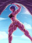  1girl abs armpit ayanami_rei biceps bikini blue_hair blush breasts female gammatelier muscle navel neon_genesis_evangelion red_eyes solo thighs 