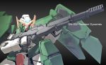  armor beam_rifle character_name dynames gun gundam gundam_00 helmet machinery mecha no_humans number rifle shield simple_background solo text weapon 