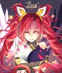  alternate_costume alternate_hair_color closed_eyes elbow_gloves fingerless_gloves gloves jinx_(league_of_legends) kuro_(league_of_legends) league_of_legends lipstick long_hair magical_girl redhead shiro_(league_of_legends) smile star_guardian_jinx twintails very_long_hair 