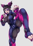  bodysuit breasts capcom cleavage eyepatch han_juri street_fighter twintails violet_eyes 