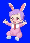  1girl animal_ears blue_background blush copyright_request flat_chest full_body mion_orz necktie open_mouth pink_eyes pink_hair rabbit_ears simple_background sitting solo toddler 