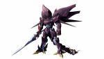  banpresto full_body mecha no_humans official_art simple_background solo standing super_robot_wars super_robot_wars_the_lord_of_elemental sword tail weapon wings zelvoid 