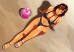  1girl bikini blue_eyes breasts brown_hair cleavage fingerless_gloves glasses katarina_alves kiriman large_breasts lips long_hair looking_at_viewer necklace sunglasses swimsuit tekken tekken_7 