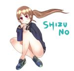  1girl bare_legs bottomless female full_body long_sleeves naked_track_jacket no_panties no_pants saki simple_background solo takakamo_shizuno white_background 