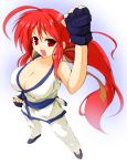  1girl breasts cleavage daifuku_(artist) fingerless_gloves karate_gi kung_fu_girl large_breasts long_hair m.u.g.e.n ponytail red_eyes redhead very_long_hair 