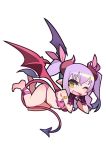  1girl bare_legs bare_shoulders bat_wings bikini breasts bridal_gauntlets chibi demon_girl fangs female horns kometsubu legs lilim_(taimanin_asagi_battle_arena) lilith-soft long_hair looking_at_viewer solo succubus tail taimanin_(series) taimanin_asagi taimanin_asagi_battle_arena thong tied_hair twintails underwear wings wink 