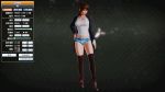  1girl 3d alternate_costume boots breakers breasts brown_eyes brown_hair female full_body gradient gradient_background hand_on_hip headband honey_select jacket kneehighs large_breasts lips looking_at_viewer loose_socks open_mouth ponytail pose shorts solo thick_thighs thighs tia_langray 