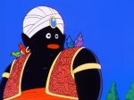  2boys 80s animated animated_gif belt bird black_eyes black_hair black_skin blue_sky dark_skin dark_skinned_male dougi dragon_ball earrings genie jewelry lips male_focus mister_popo multiple_boys oldschool outdoors pain single_tooth son_gokuu symbol tail tree turban vest wristband 