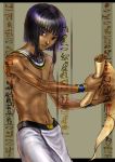  1boy ancient_egypt artist_request blue_eyes dark_skin egyptian hieroglyphics male_focus original scroll solo topless 