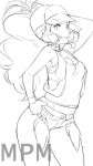  10s 1girl bare_legs cap lineart long_hair monochrome nintendo pokemon pokemon_(game) pokemon_bw ponytail short_shorts shorts signature solo touko touko_(pokemon) 