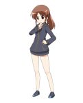  1girl bare_legs bottomless female full_body long_sleeves naked_track_jacket no_panties no_pants saki simple_background solo takakamo_shizuno white_background 