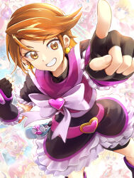  1girl bike_shorts boots brooch brown_eyes brown_hair clear_glass_(mildmild1311) cure_black cure_bloom cure_blossom cure_lovely cure_melody cure_miracle cure_peach cure_sky cure_star cure_wonderful dress fingerless_gloves fresh_precure! futari_wa_precure futari_wa_precure_max_heart futari_wa_precure_splash_star gloves happinesscharge_precure! heart heart_brooch heartcatch_precure! highres hirogaru_sky!_precure jewelry looking_at_viewer magical_girl mahou_girls_precure! midriff misumi_nagisa precure precure_all_stars short_hair shorts skirt smile star_twinkle_precure suite_precure wonderful_precure! zoom_layer 