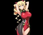  1girl armpits blonde_hair blue_eyes breasts claire_harvey earrings hundred large_breasts long_hair looking_at_viewer solo standing suit tied_hair twintails 