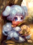  androgynous blue_eyes blue_hair dog forest furry hat manino_(mofuritaionaka) nature open_mouth outdoors plant short_hair 