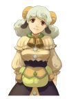  1girl animal_ears anne_(summon_night) artist_request bell bell_collar belt_pouch cow_bell grey_hair horns pouch sheep_horns smile source_request summon_night summon_night_gran-these white_background 