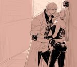  1boy 1girl ass breasts couple dante_(devil_may_cry) devil_may_cry devil_may_cry_4 large_breasts long_hair monochrome trish_(devil_may_cry) 