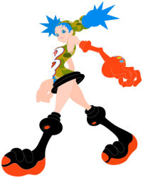  1girl aged_up aqua_eyes aqua_hair aqua_outline bare_shoulders blue_pupils boots camouflage camouflage_dress camouflage_headwear closed_mouth colored_eyelashes cool_cool_toon dot_nose dress elbow_gloves eyelashes forehead from_side gloves green_dress green_hat gyoubu_ippei hat impossible_hair jpeg_artifacts legs_apart lips looking_at_viewer multicolored_clothes multicolored_dress multicolored_hat musical_note musical_note_print no_lineart no_pants official_art open_hands orange_footwear orange_gloves outline short_dress simple_background single_elbow_glove sleeveless sleeveless_dress smile snk solo spica_(cool_cool_toon) spiky_hair tachi-e thigh_boots toon_(style) treble_clef twintails updo walking white_background white_outline 