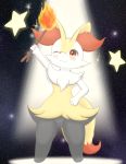  androgynous artist_request braixen full_body furry gradient gradient_background one_eye_closed pokemon red_eyes solo 
