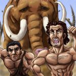  animal black_hair brown_hair caveman kurii_chasuke mammoth prehistoric prehistoric_animal running 