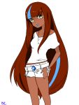  artist_request blue_lipstick brown_hair lolirock looking_at_viewer shorts yellow_eyes 