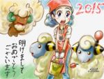  2015 apron bandanna blush gloves mareep npc_trainer open_mouth pokemon pokemon_(creature) pokemon_(game) pokemon_breeder_(pokemon) pokemon_oras pokemon_rse ruck text translation_request 