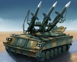  2k12_kub anti-aircraft_missile caterpillar_tracks desert kcme military missile no_humans original outdoors self-propelled_anti-aircraft_weapon vehicle_focus 