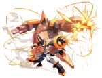 1boy armor asrock_(gunvolt) azure_striker_gunvolt black_sclera fire official_art orange_eyes orange_hair robot 