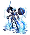  1boy armor azure_striker_gunvolt black_sclera blue_hair ice official_art sword tenjian_(gunvolt) weapon 