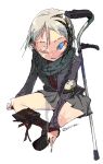  amiami amputee bikko blue_eyes boots borrowed_character cigarette crutch jacket looking_at_viewer multicolored_hair original parted_lips scar scarf sitting skirt 