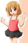  1girl blush brown_eyes brown_hair flat_chest kanamemo nakamachi_kana open_mouth shishinon skirt solo tank_top 