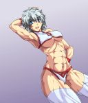  1girl abs artist_request blue_eyes breasts female muscle navel silver_hair solo toned under_boob 
