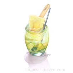  artist_name commentary_request cup drink drinking_glass food food_focus inaco no_humans original painting_(medium) popsicle signature simple_background soda still_life traditional_media watercolor_(medium) white_background 