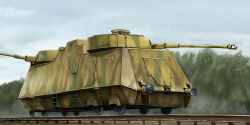  armored_train balkenkreuz camouflage cannon commentary_request cross day kcme military military_vehicle no_humans original outdoors railroad_tracks train turret vehicle_focus wehrmacht world_war_ii 