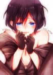  1girl black_hair blue_eyes blush breasts coat gloves jacket kingdom_hearts short_hair xion xion_(kingdom_hearts) 