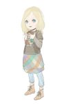  1girl blonde_hair dreamer_tapir eyebrows full_body looking_at_viewer open_mouth original shoes short_sleeves simple_background sketch skirt solo standing white_background 