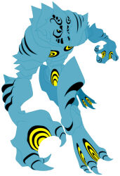  1boy black_sclera claws closed_mouth colored_sclera cool_cool_toon full_body gil_(cool_cool_toon) gills gyoubu_ippei jpeg_artifacts no_humans nose official_art running simple_background snk solo tachi-e third-party_source toon_(style) white_background yellow_eyes 