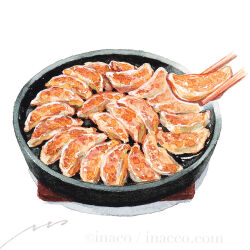  artist_name chopsticks commentary_request dumpling food food_focus inaco jiaozi no_humans original painting_(medium) signature simple_background still_life traditional_media watercolor_(medium) white_background 